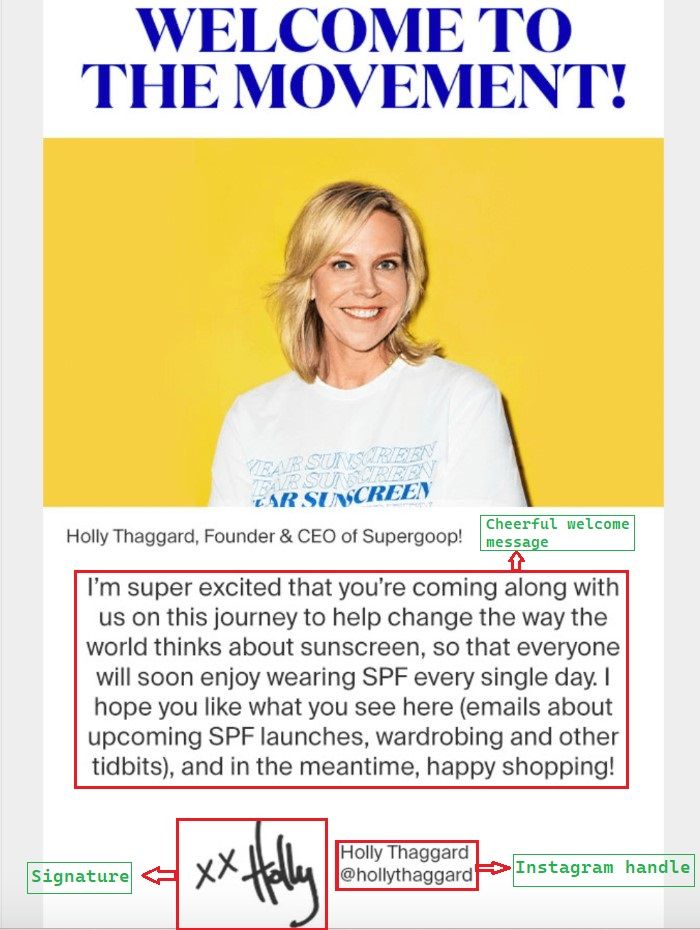 Welcome email example from Supergoop! part 1.