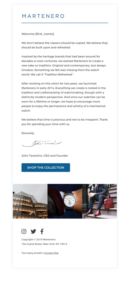 Welcome email to new subscriber example.