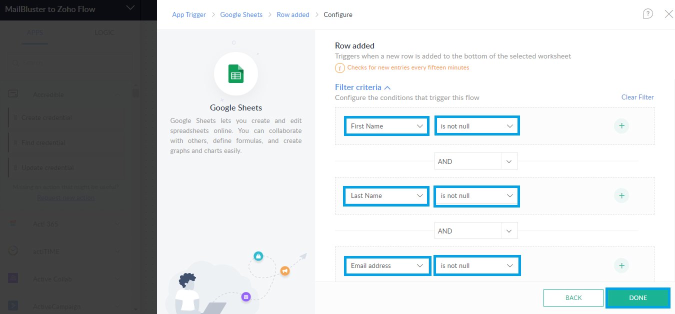 Adding Filter Criteria in Google Sheets