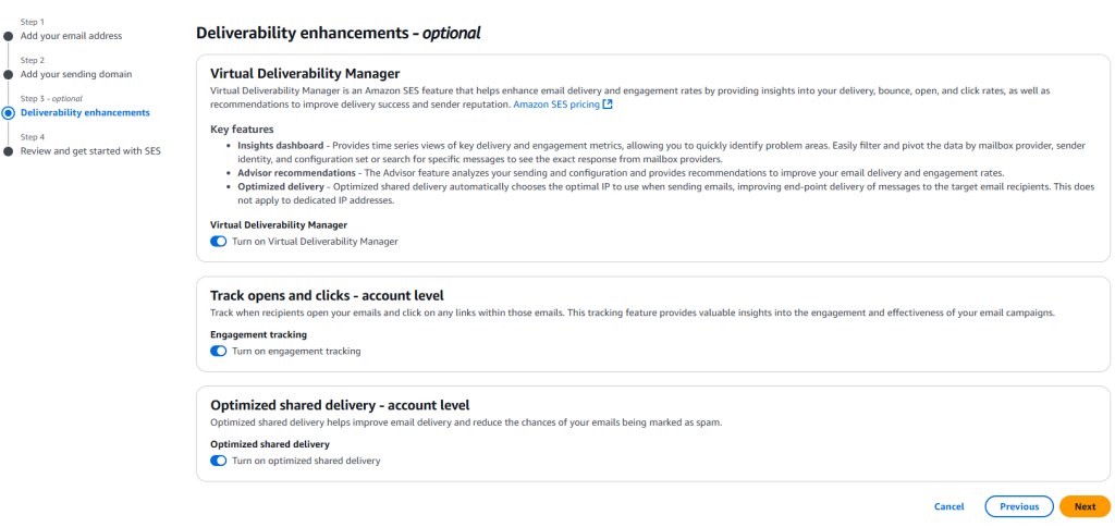 Virtual deliverability manager on AWS SES