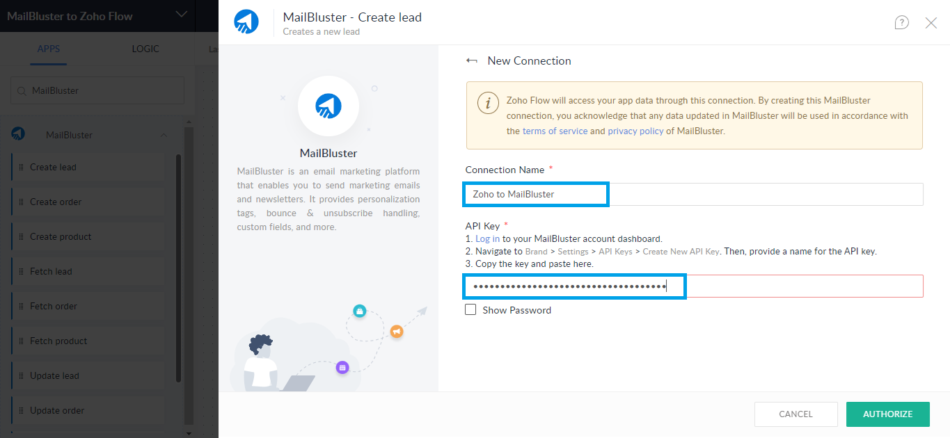 Pasting API code taken from MailBluster