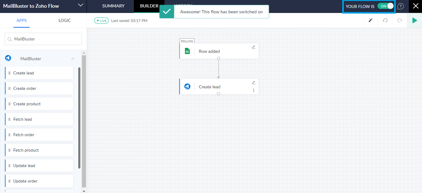 Flow switched on confirmation