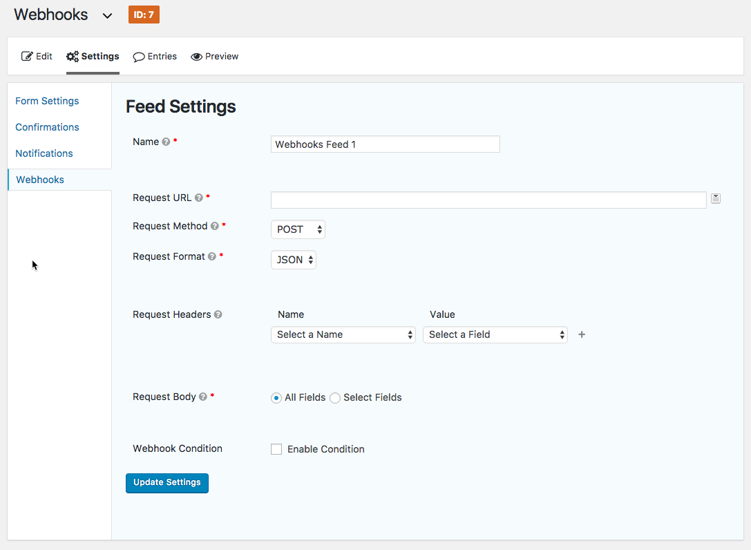 Process to feed settings