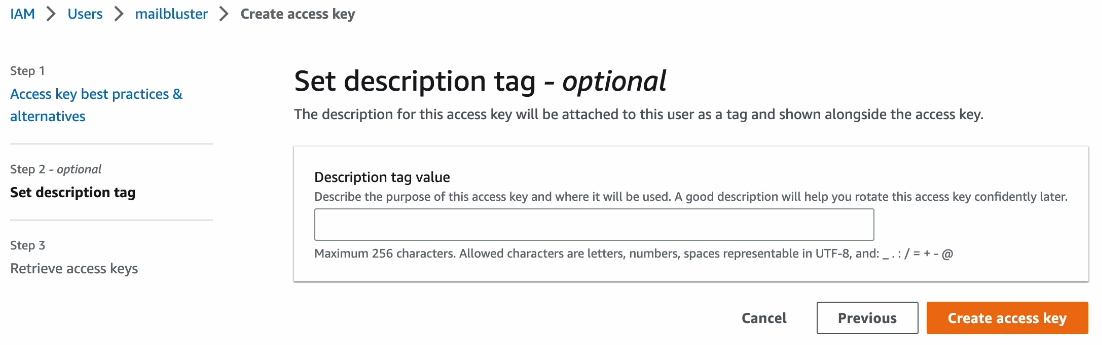 Setting description tag value under the "Set description tag" section.