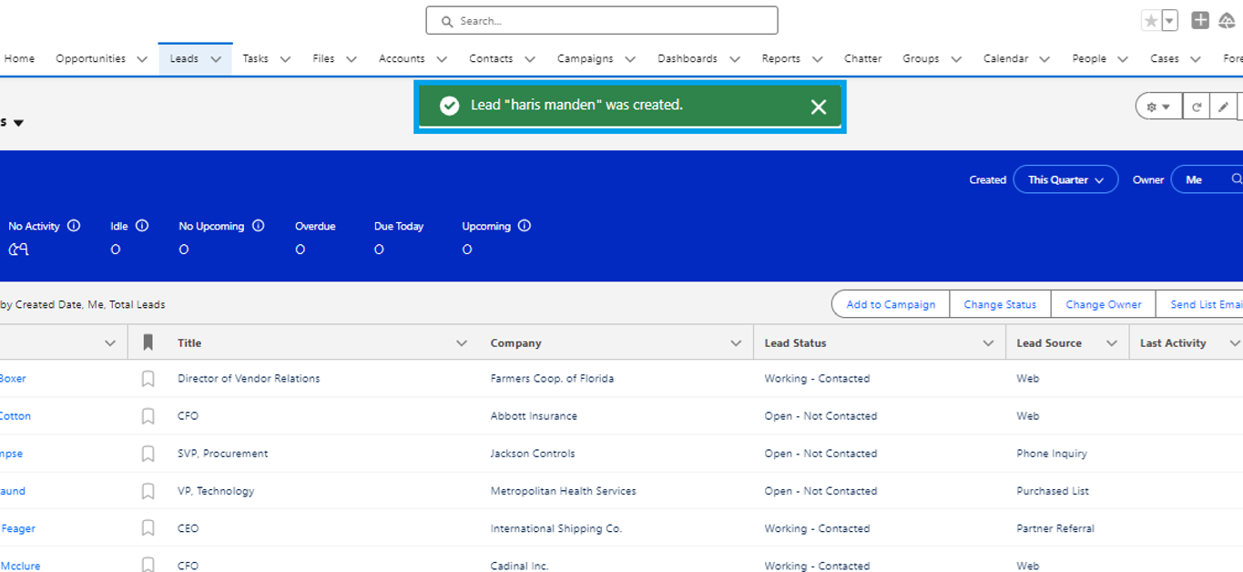 New Lead is created in Salesforce