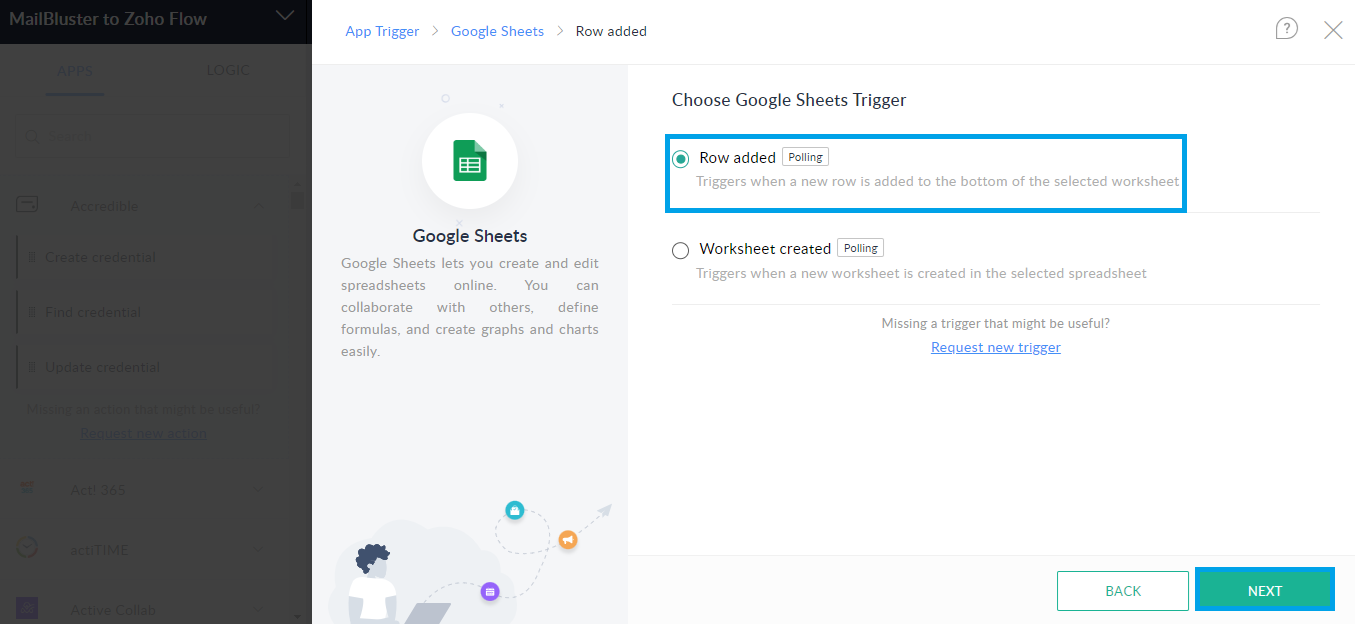 Selecting the Trigger command