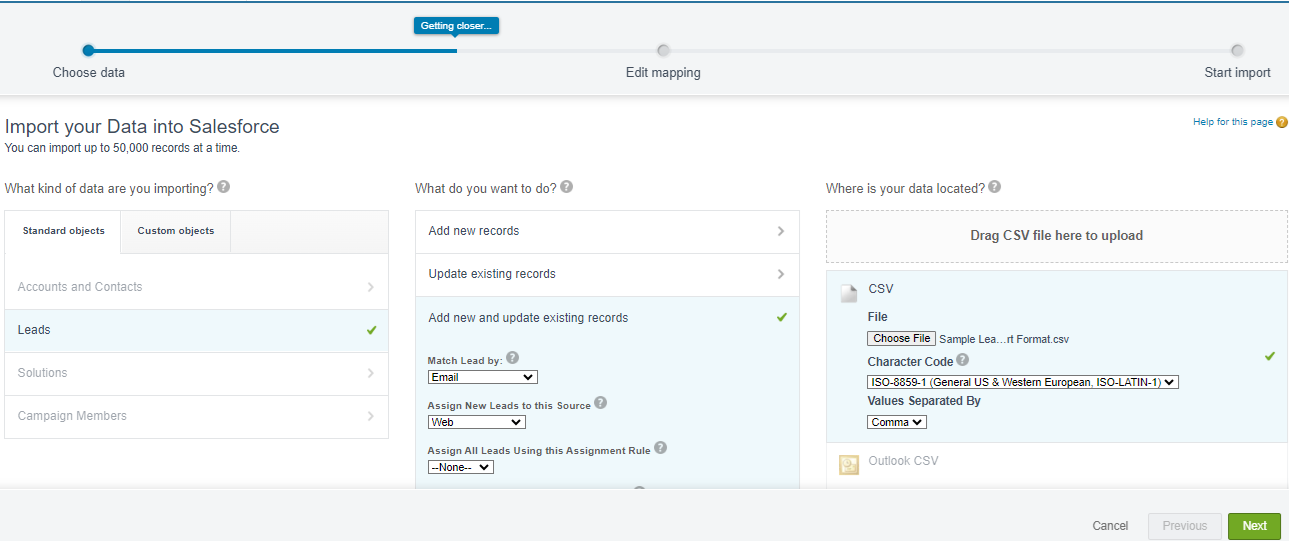 Data import wizard in salesforce