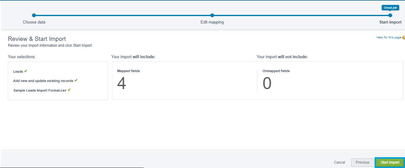 Start import on bulk leads