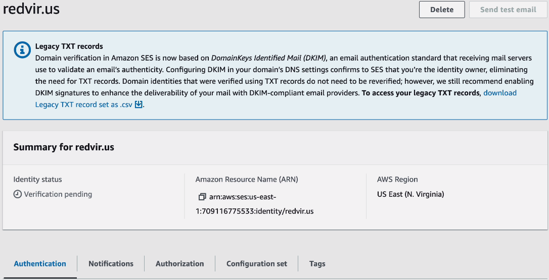 Showing the identity status is 'verification pending'