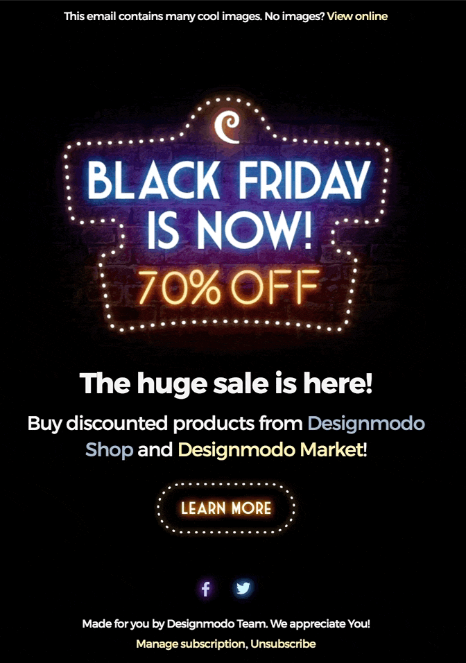 Black Friday announcement email example.