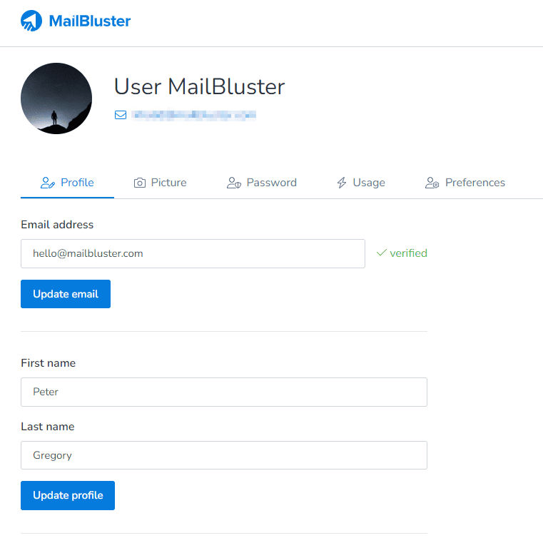 Entering new email address for update.