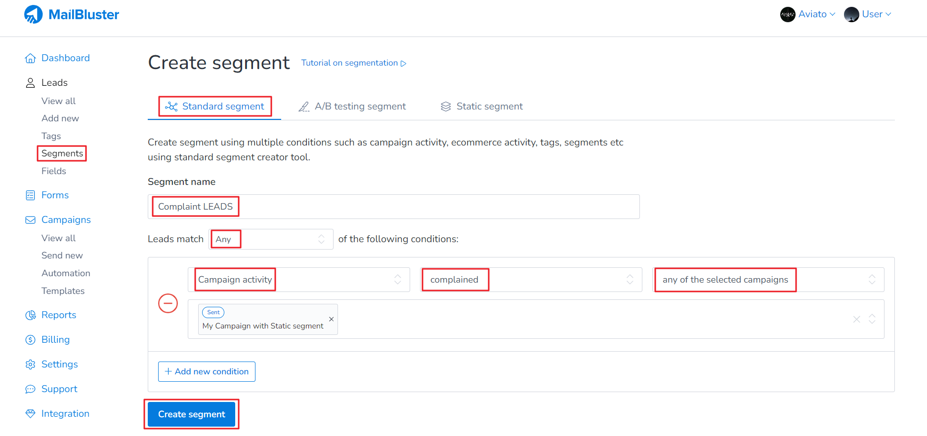 Click Create segment