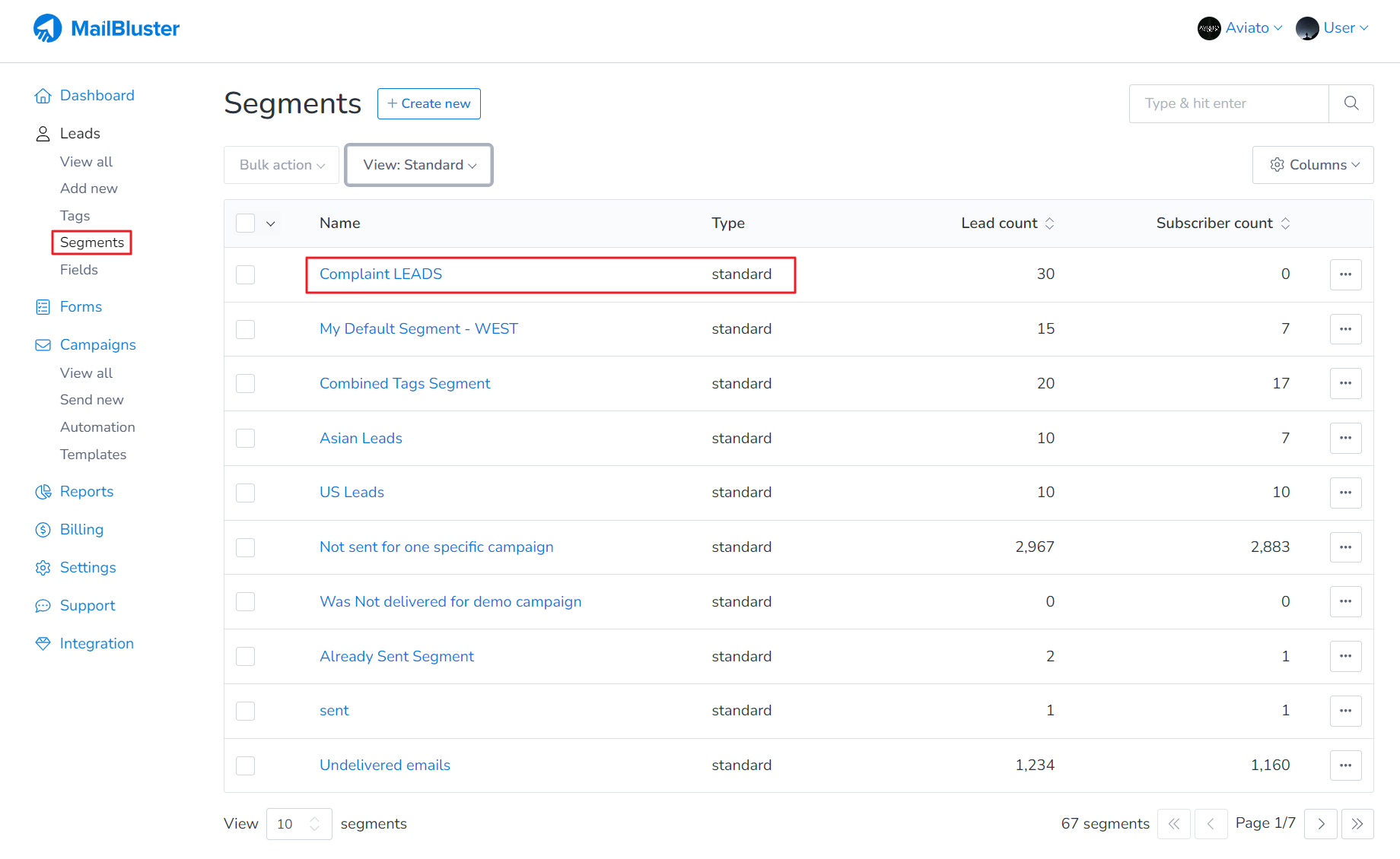 Click on the segment named Complaint LEADS
