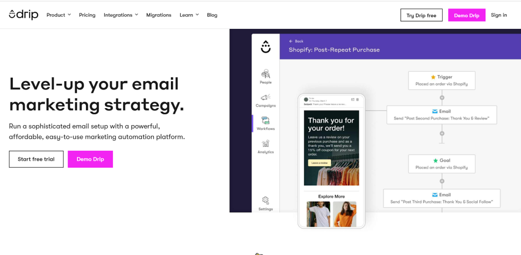 Drip as an example of email marketing tool.