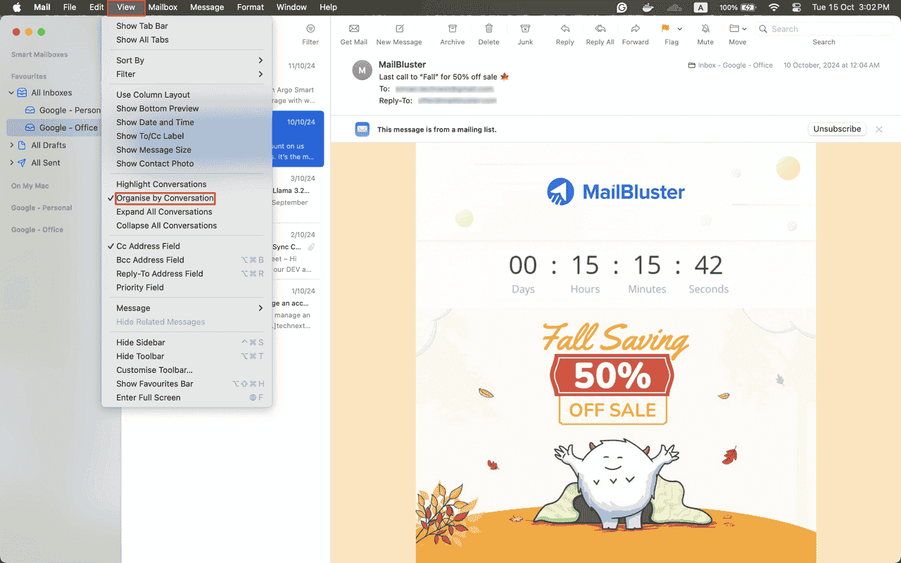 Enabling email thread in Apple Mail in Mac system