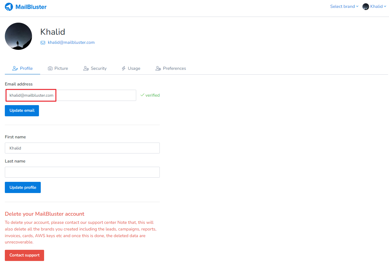 Primary email address for your MailBluster account.