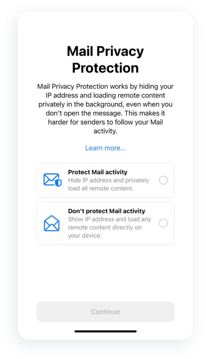 Apple mail privacy protection on email marketing.