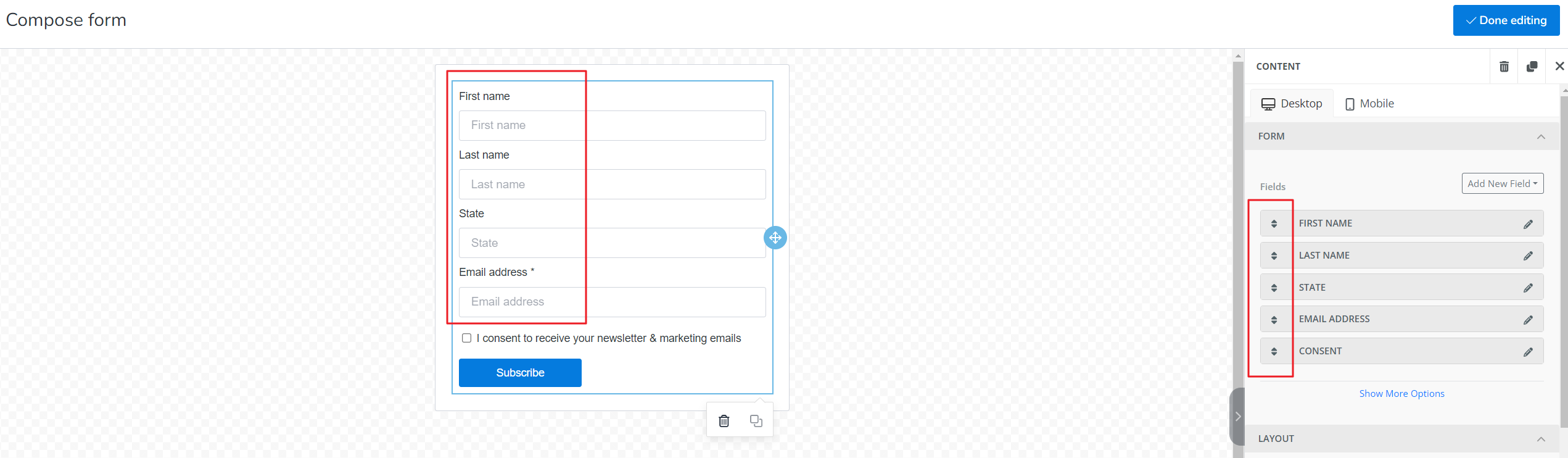 Fields can only be set under each other and not side by side