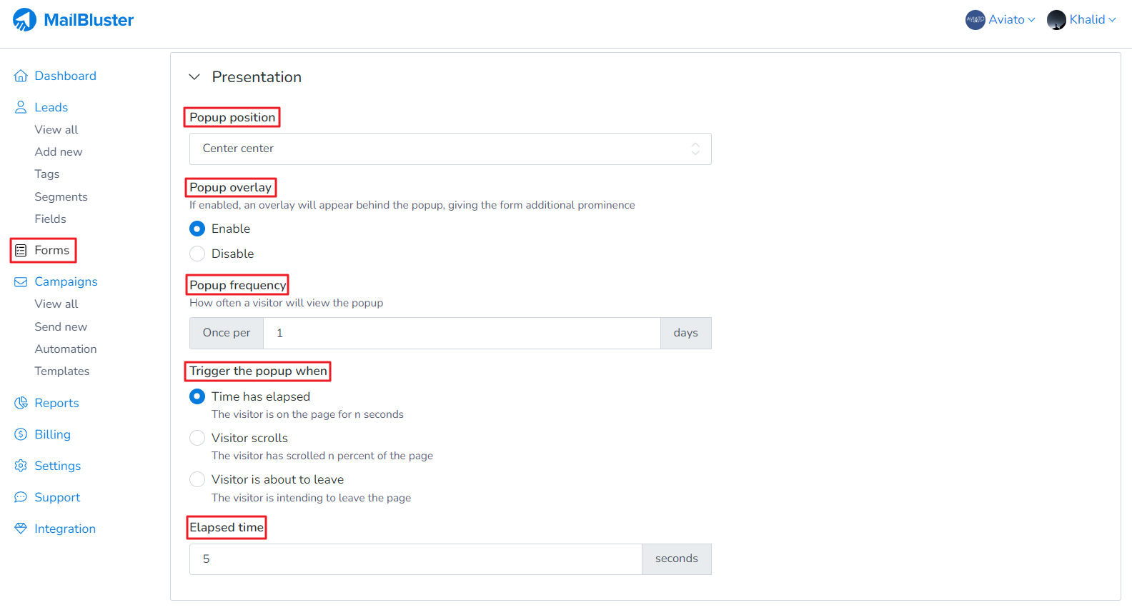 Setting up these configurations for Presentation.