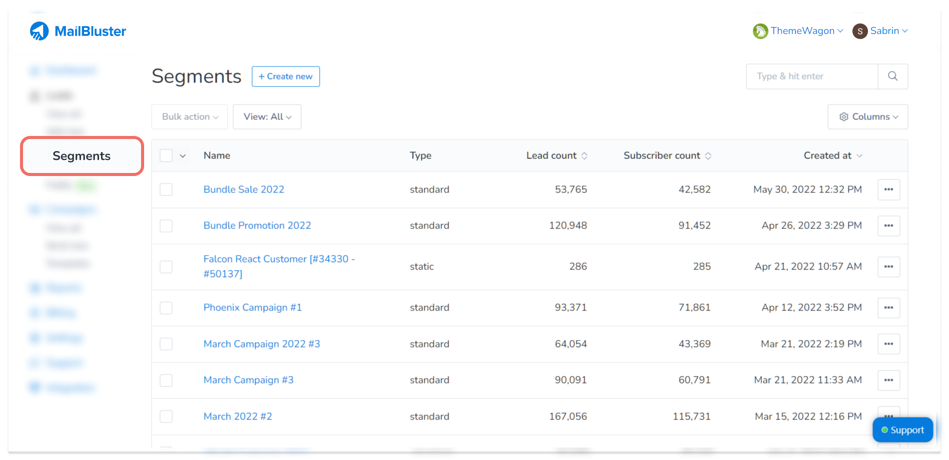 Segment with MailBluster