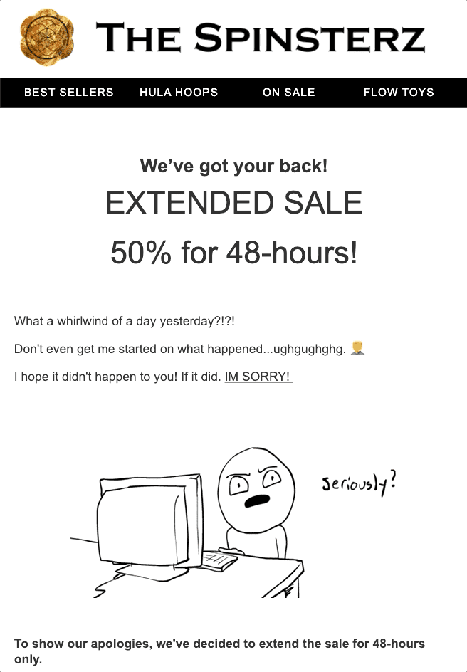Funny Black Friday extended email example.