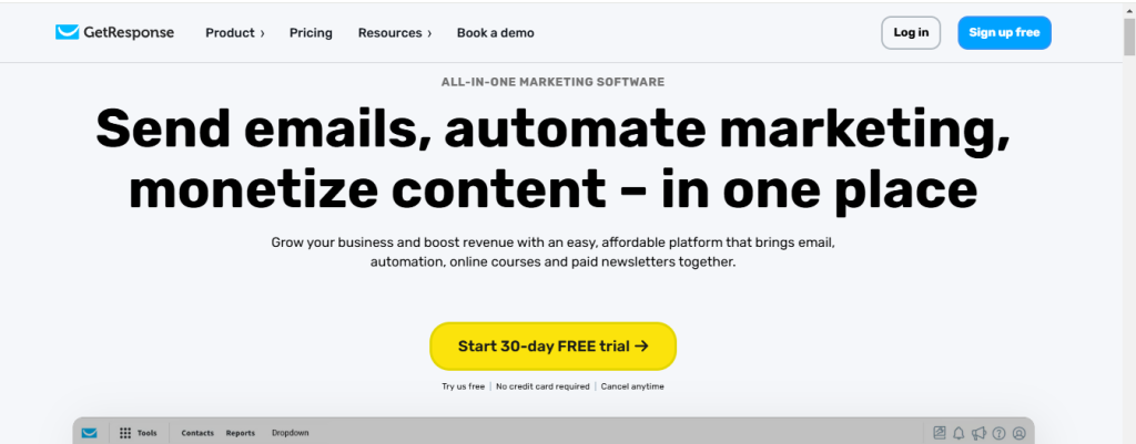GetResponse as an example of best email service for small businesses.