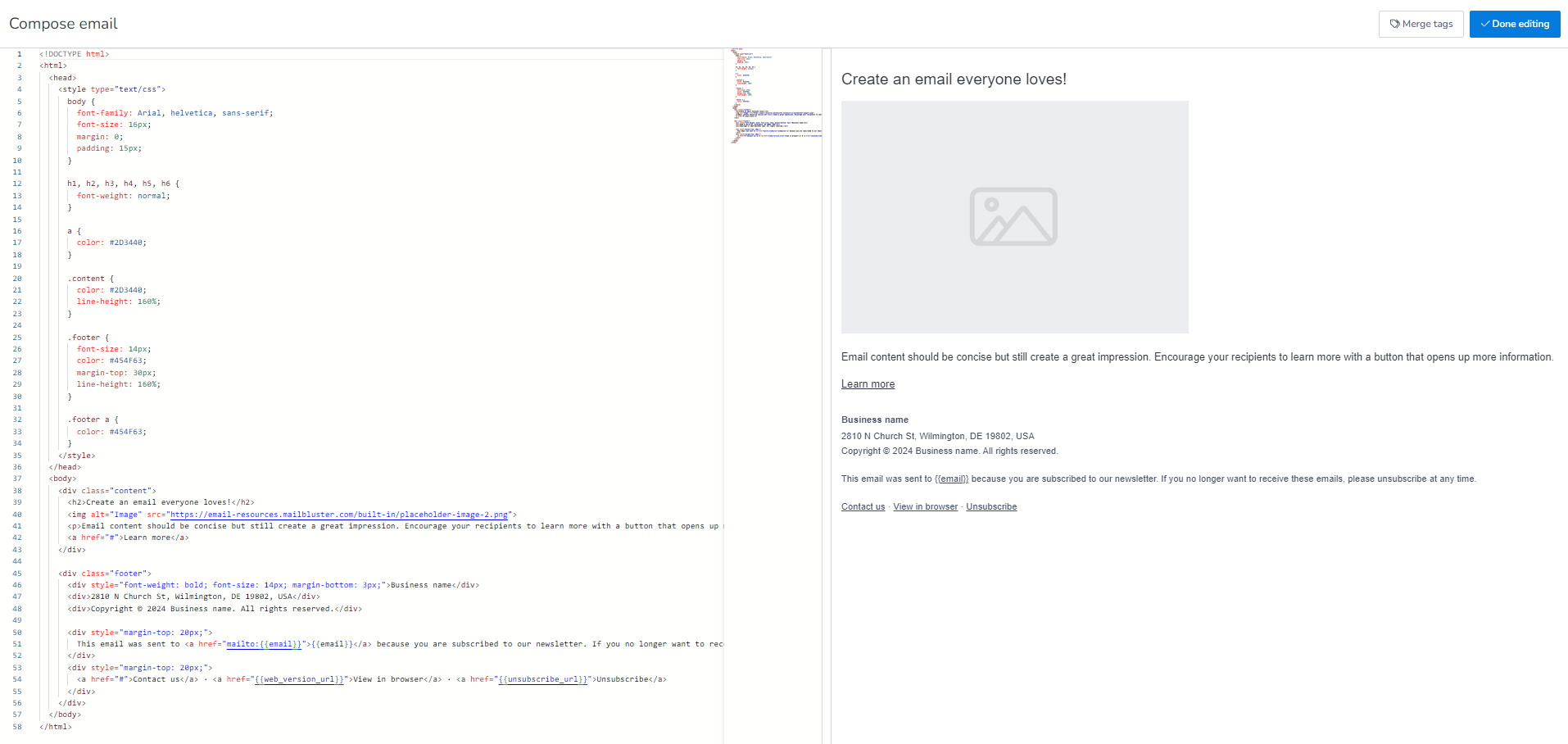 Sample of HTML Editor with HTML codes.