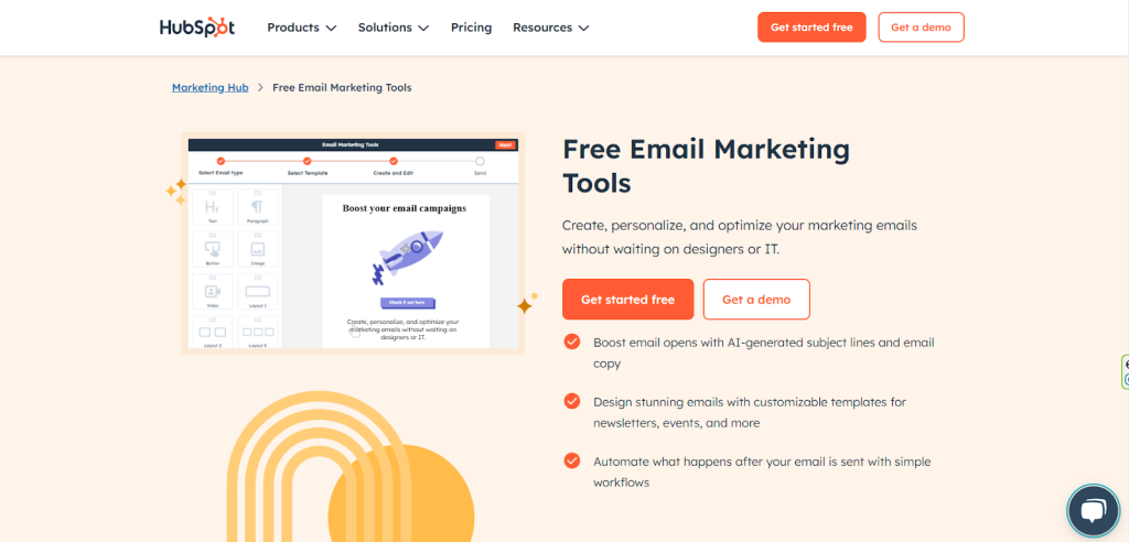 HubSpot as an example of an email marketing tool.