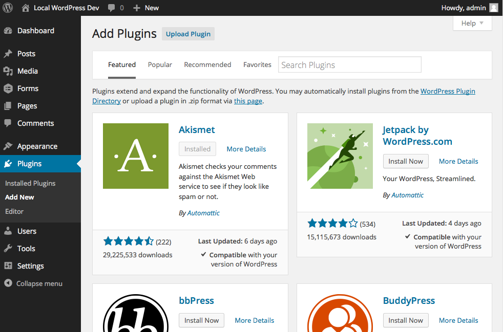 Dashboard for adding plugins
