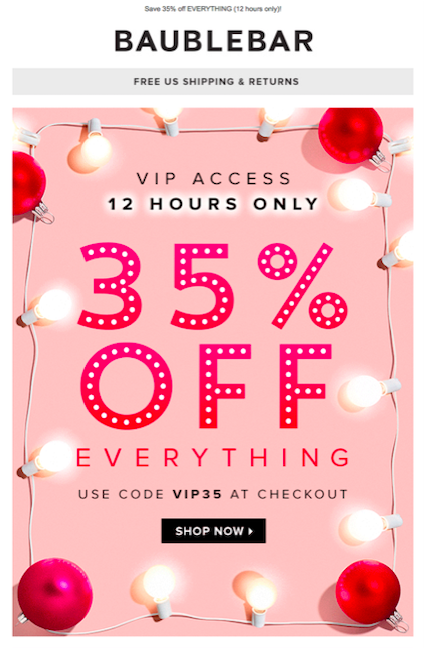 Last chance Black Friday email example from BaubleBar.