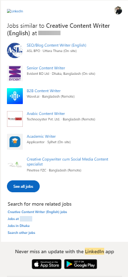 Personalized Email example from LinkedIn
