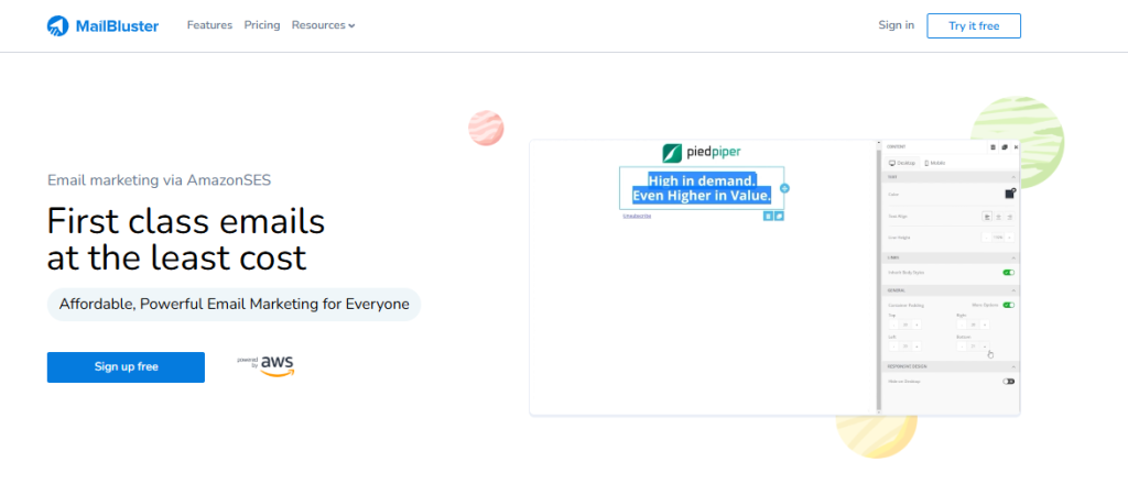 MailBluster as an example for event email marketing.