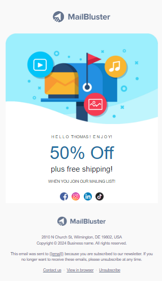Personalized email template in MailBluster