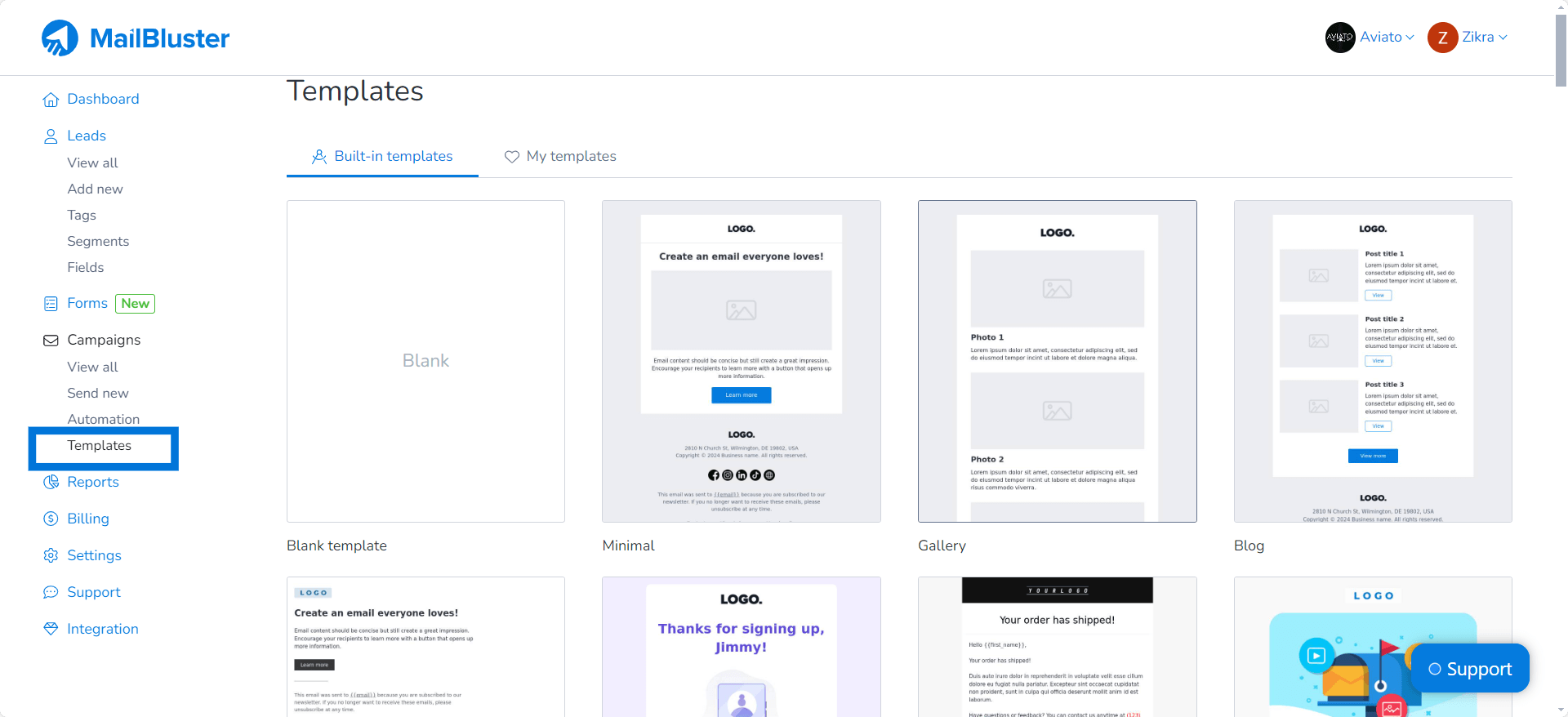 MailBluster’s pre-built professional email Templates