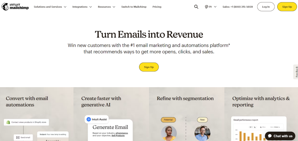 Mailchimp as an email service for small businesses.