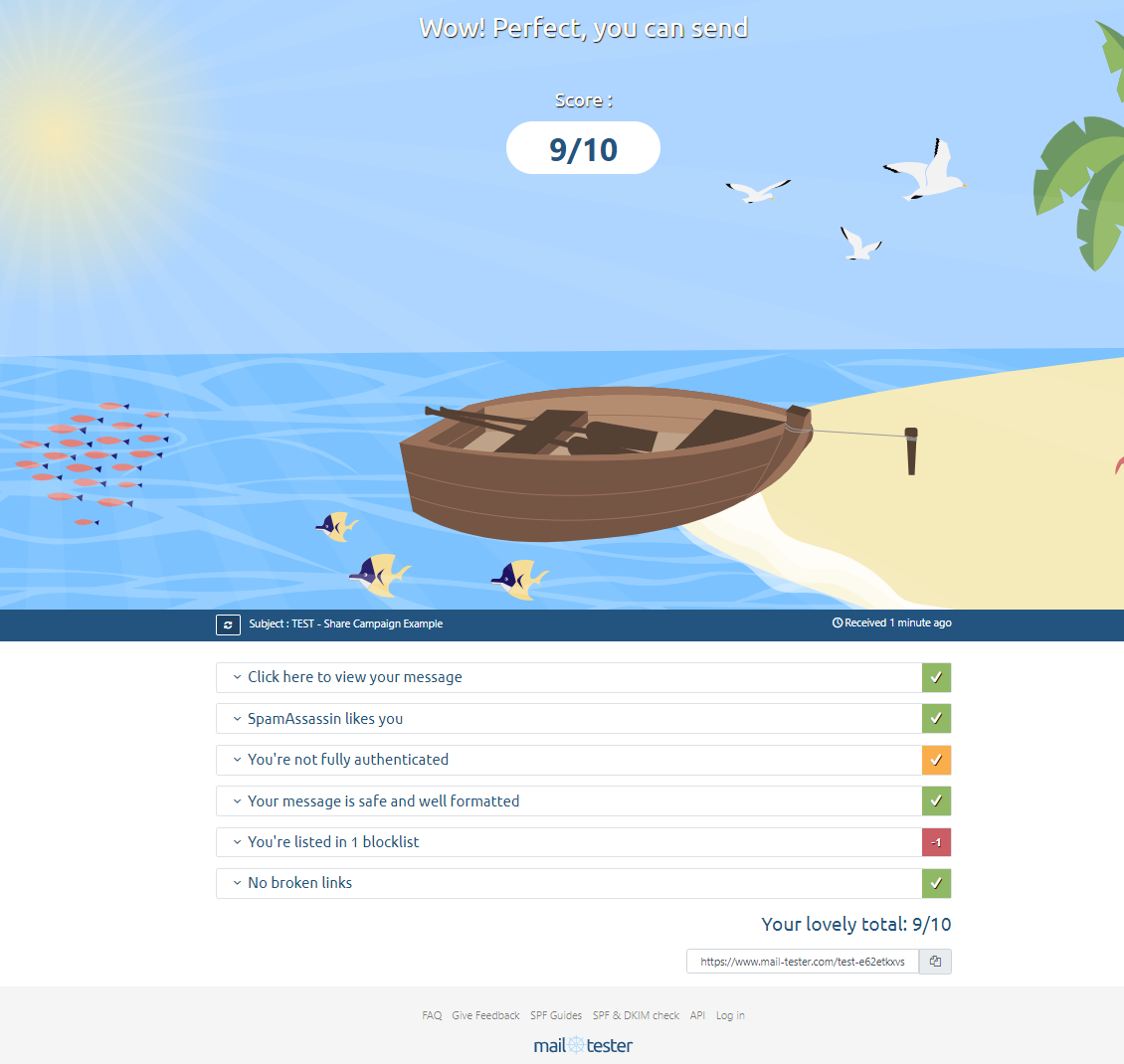 Mail-tester.com is showing score of the email