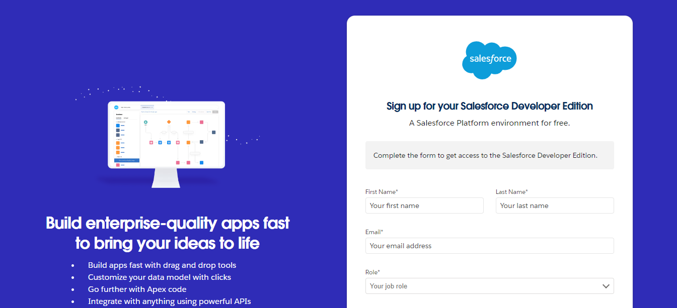 Salesforce Developer Sign up page
