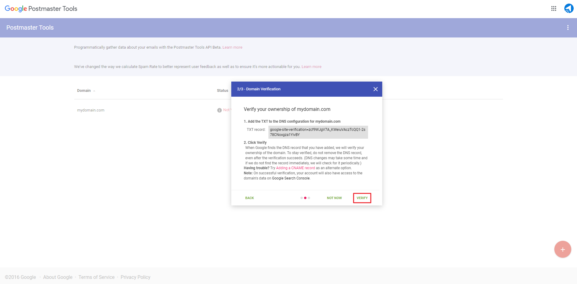 Clicking Verify button