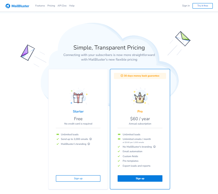 Pricing structure of MailBluster