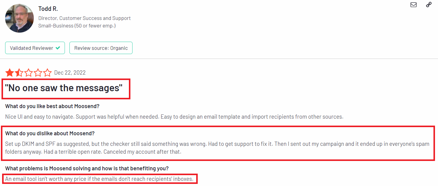 Moosend review from G2 no. 1