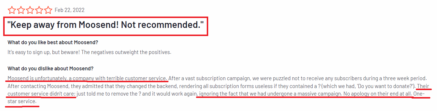 Moosend review from G2 no. 2