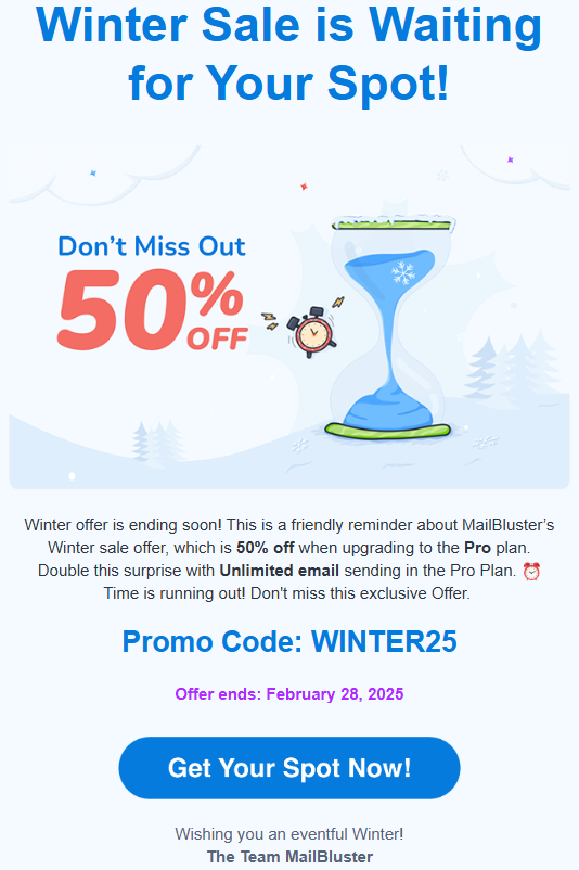 Seasonal CTA in an email example from MailBluster