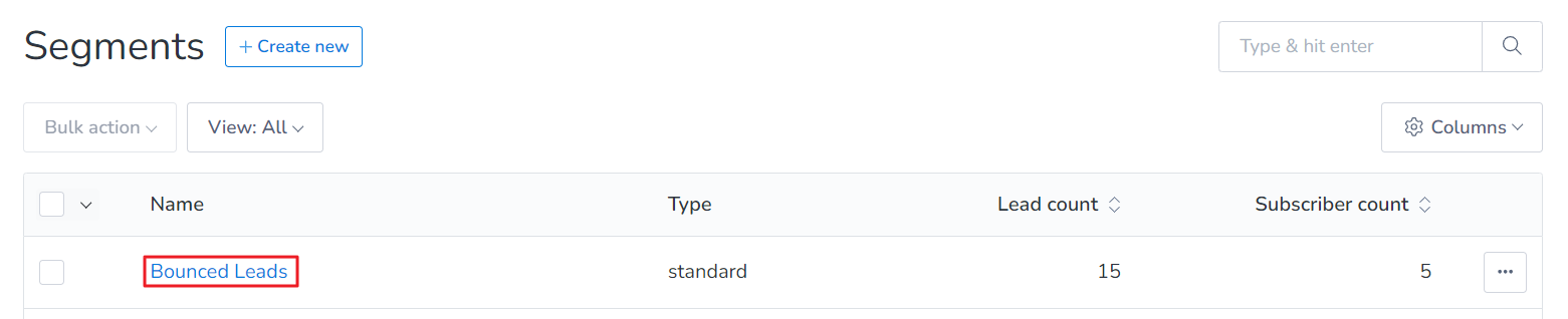 Click on the segment named Bounced Leads.