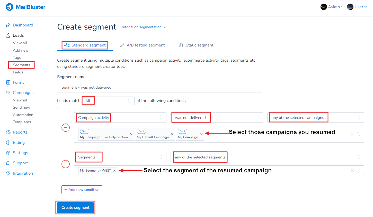 Creating standard segment