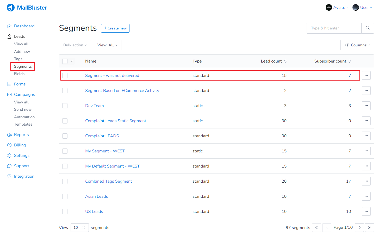 standard segment is created