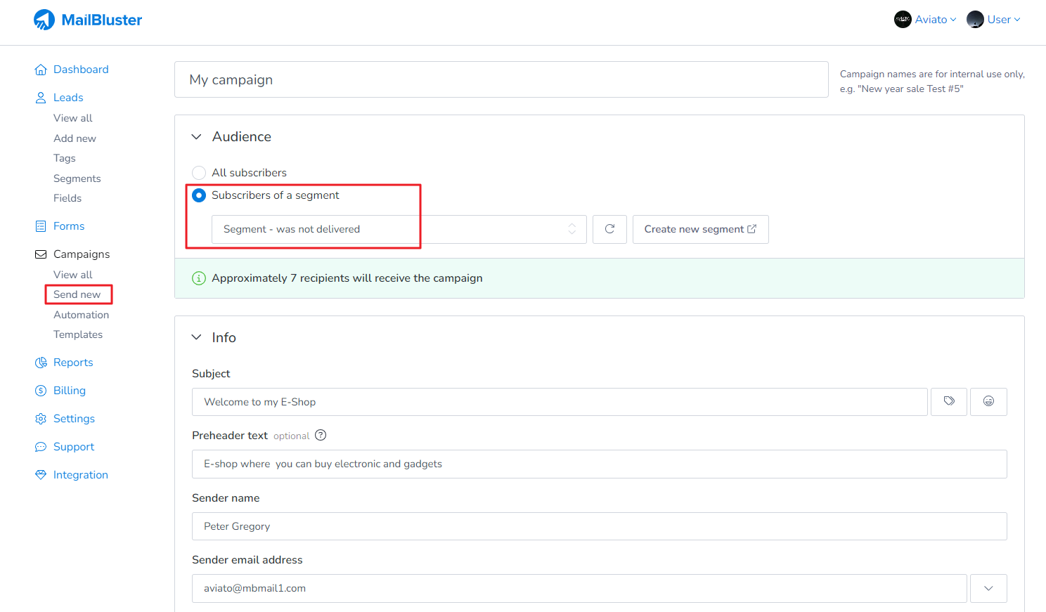 selecting the new segment in new campaign
