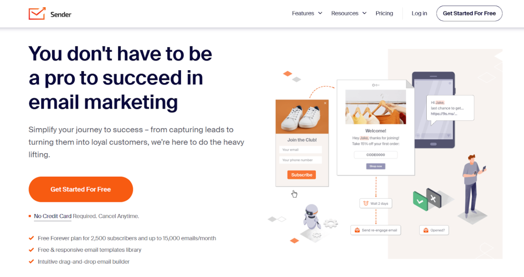 Sender as an example of email marketing tool.