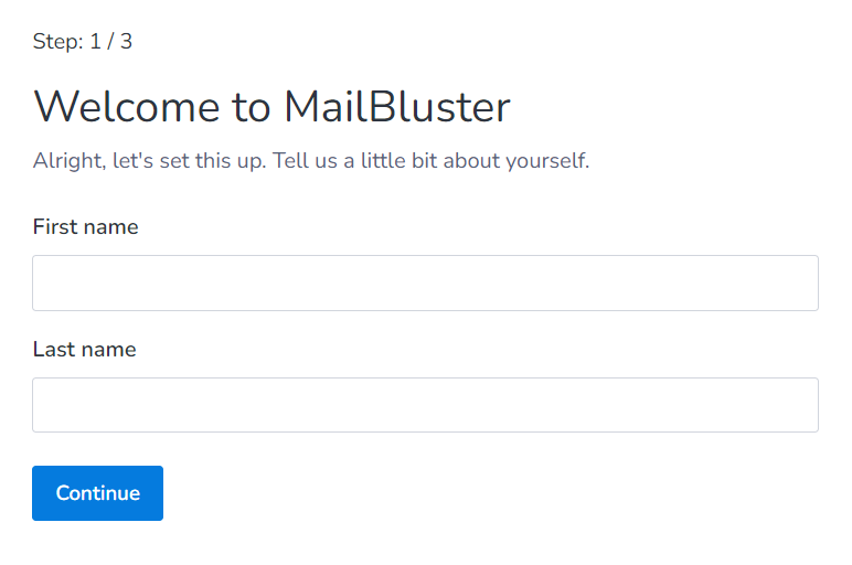 Entering first name and last name then click continue