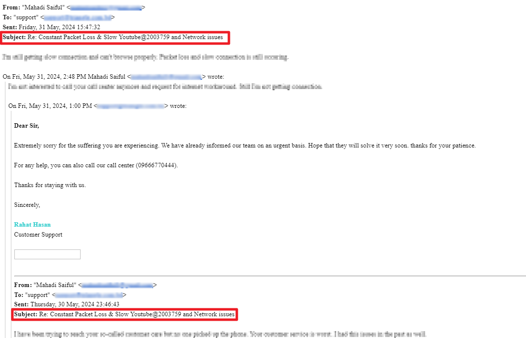 Seperate emails in an email chain disabling email thread
