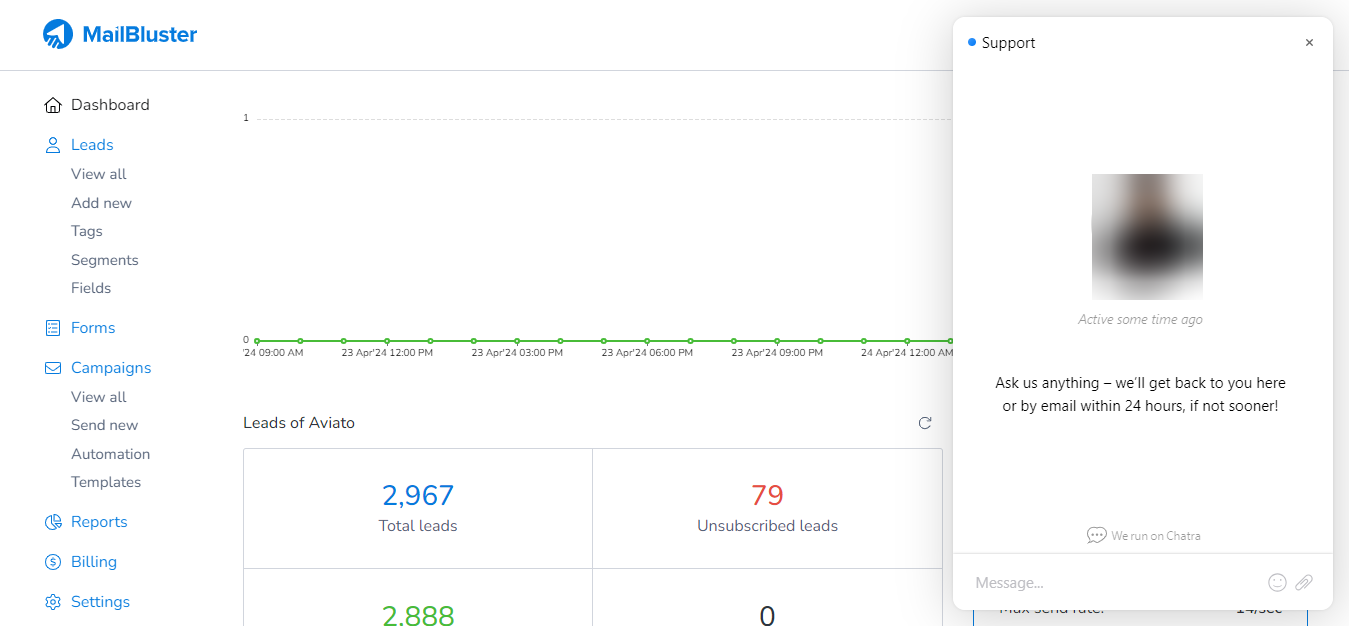 Live support in MailBluster